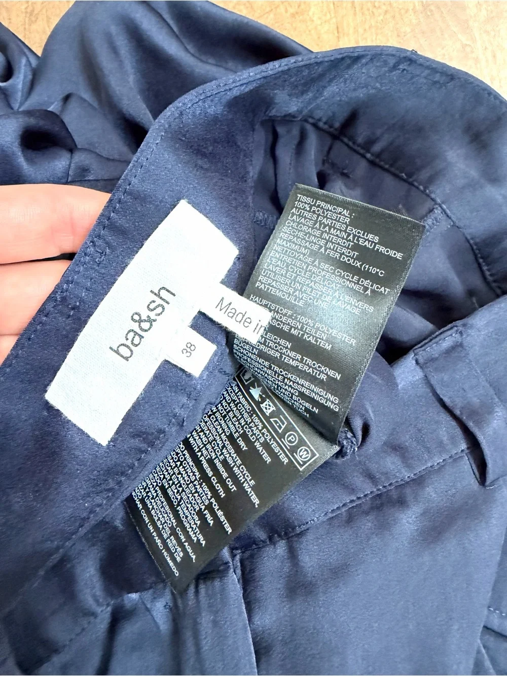 Ba&sh Cary Wide-Leg Navy Cargo Dress Pants slinky fabric